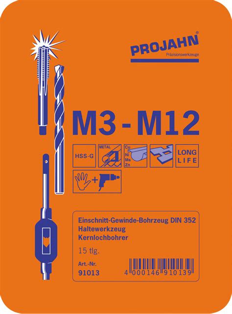 Projahn Gewindeschneidzeug Set HSS G 15tlg M3 M12