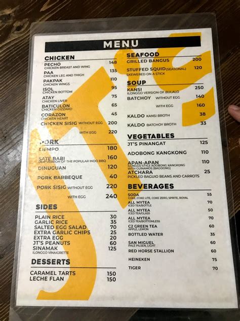 Menu At JT S Manukan Grille Restaurant Quezon City 4 Granada