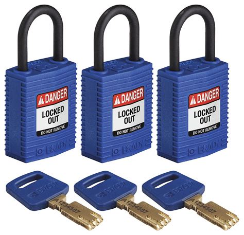 BRADY Keyed Alike Nylon Lockout Padlock 55JY62 CPT BLU 25PL KA3PK