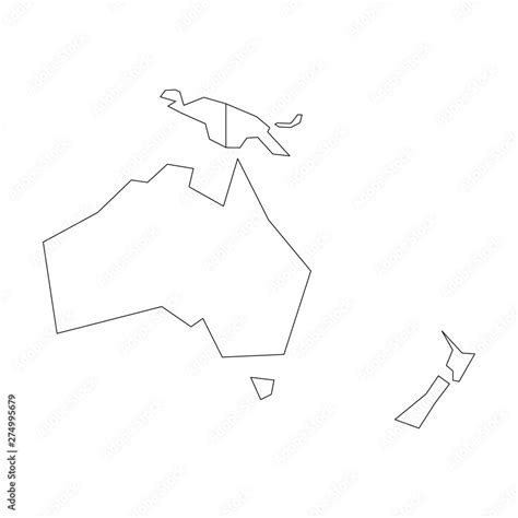 Political map of Australia and Oceania. Simplified black wireframe ...