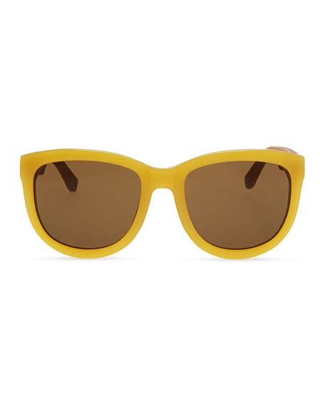 THE ROW Row 7 Leather-Arm Plastic Sunglasses, Gold