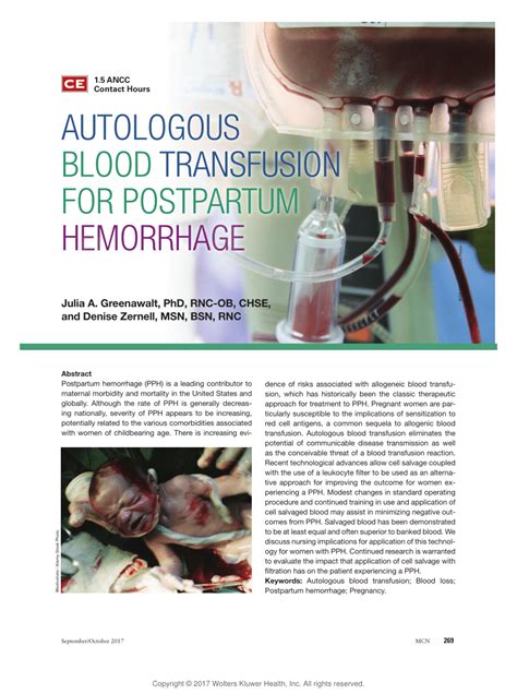 Pdf Autologous Blood Transfusion For Postpartum Hemorrhage