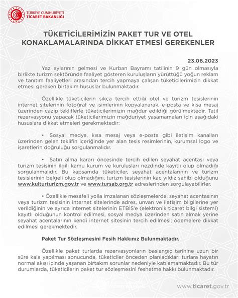 T C Ticaret Bakanlığı on Twitter Tüketicilerimizin Paket Tur ve Otel