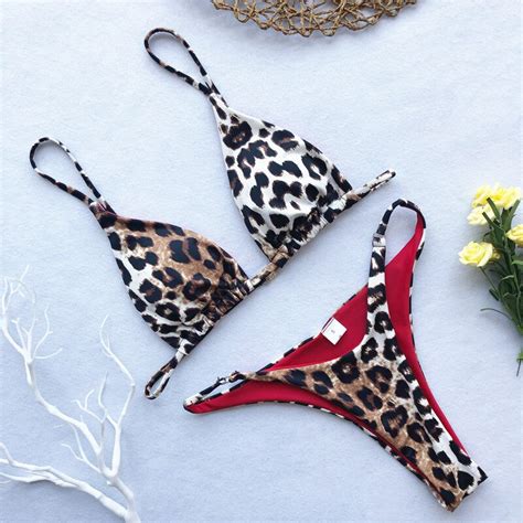 High Cut Micro Bikini Frauen Leopard Bandage Push Up Badeanzug Sexy