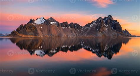 iconic vestrahorn mountains reflection  sunset stokksnes iceland