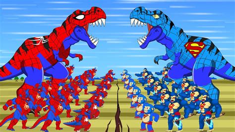 Team RED SPIDERMAN T REX Vs BLUE SUPERMAN T REX BLOOP Who Is The