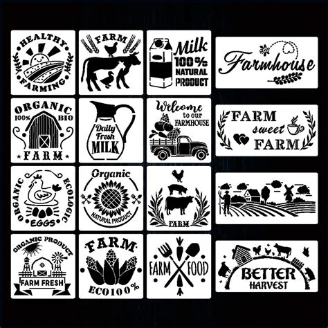 Buy 16PCS Farmhouse Stencils For Painting On Wood Cow Stencils Chicken