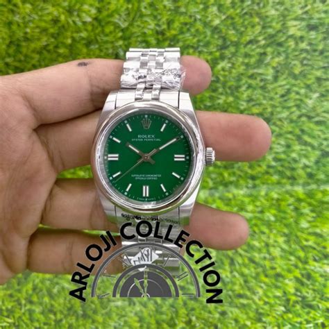 Jual Jam Tangan Pria Rolex Oyster Perpetual Silver Green Mm