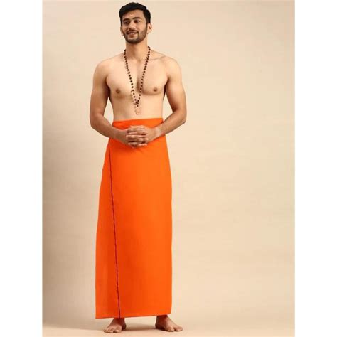 Men Color Dhoti With Small Border Sudhan Orange Send Indian Sweets To