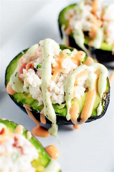 Seafood Stuffed Avocados Halved Avocados Filled With Chopped Shrimp