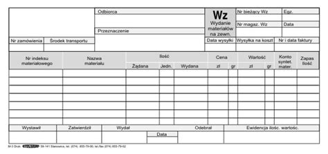 Druki samokopiujące Stolgraf Wydanie materiałów na zewnątrz WZ format