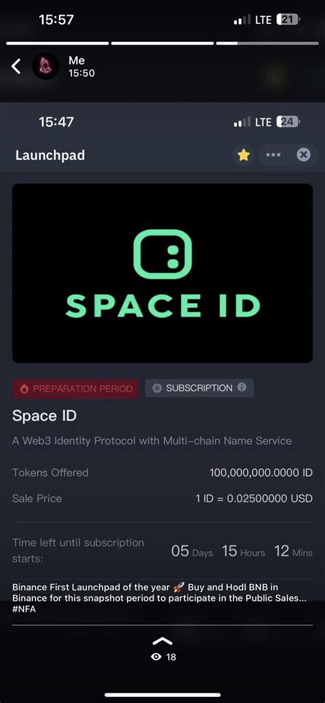 The Space Id Token Public Sale On Binance Launchpad It Is Canim