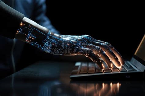 Artificial Intelligence Robot Hand Typing A Keyboard On A Laptop