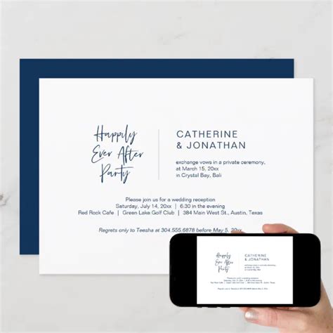 Casual Minimal Navy Blue Wedding Elopement Invitation Zazzle