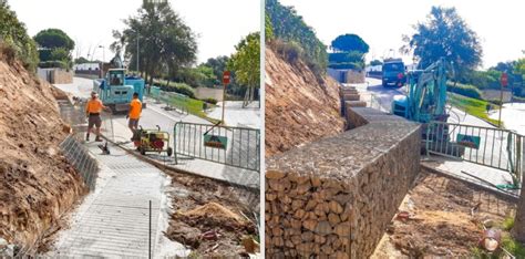 Construcció de mur de gabions amb pedra detall obra a Castell Platja d