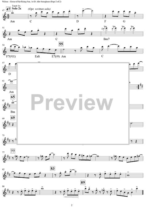 House Of The Rising Sun Alto Saxophone 1 Sheet Music For Jazz Ensemble Sheet Music Now