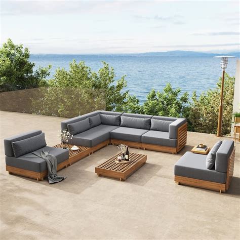 shipping   pieces teak modular outdoor patio sectional sofa set