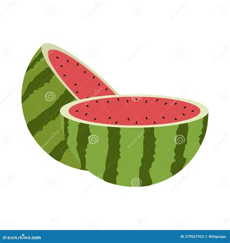 Fresh And Juicy Whole Watermelons And Slices Illustration Stock Vector