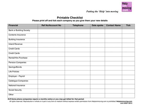 Moving House Checklist in Word and Pdf formats