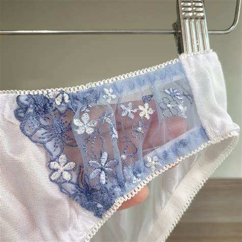 Vtg Silky Nylon Panty Sheer White Bikini Sissy Blue Lace Brief Size Hip Ebay