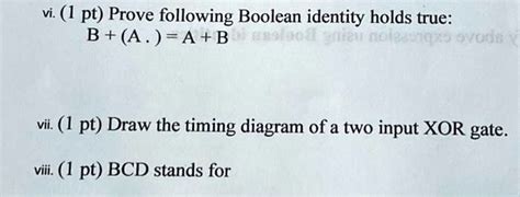 Solved Vi 1 Pt Prove The Following Boolean Identity Holds True Vii