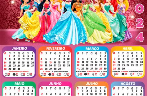 Moldura Calendário 2024 Princesas Da Disney Png Imagem Legal