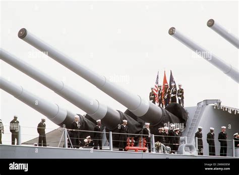 A Color Guard Stands On The No Mark Caliber Inch Gun Turret