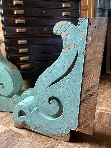 Pair Of Antique Wood Corbels Large Blue Painted Corbels Architectural