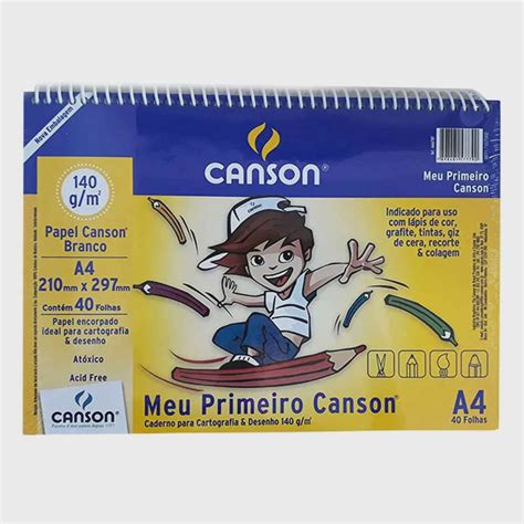 Bloco De Desenho A4 140g Branco 40 Fls Capa Dura Espiral Canson