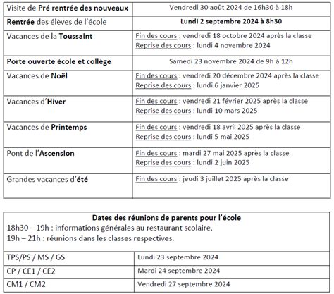 Fournitures Et Calendrier Scolaires