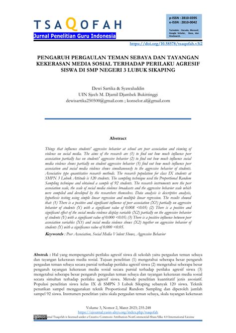 Pdf Pengaruh Pergaulan Teman Sebaya Dan Tayangan Kekerasan Media