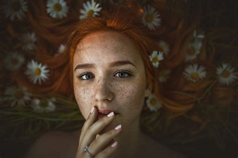 Blue Eyes Freckles Model Girl Redhead Face Woman Wallpaper