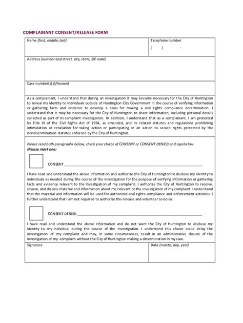 Fillable Online Fcs Complaint And Consent Form Fax Email Print Pdffiller