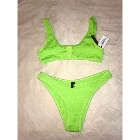 Kendall Kylie Swim Nwt Kendall Kylie Neon Scrunch Henley Bikini