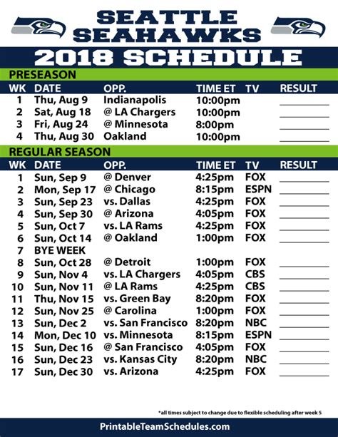 Printable Seahawks Schedule 2023 24