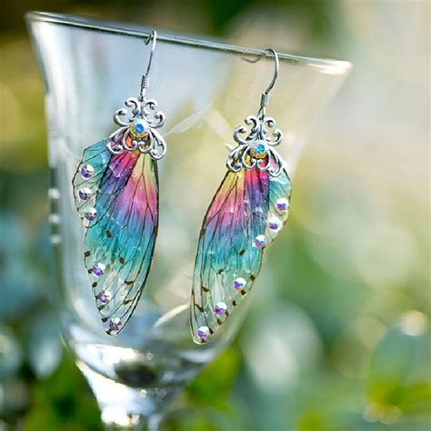 Rainbow Fairy Wings Earrings Butterfly Wing Drop Earrings Etsy