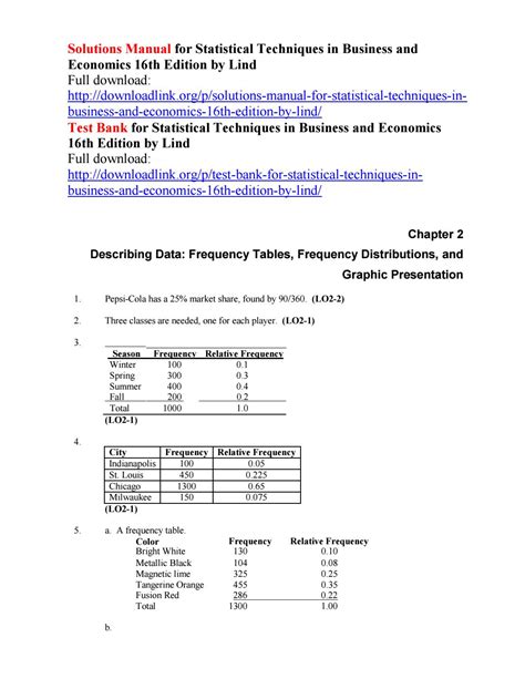 Solutions Manual For Statistical Techniques In Business And Economics