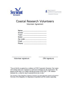 Fillable Online Seagrant Unh Coastal Research Volunteers New