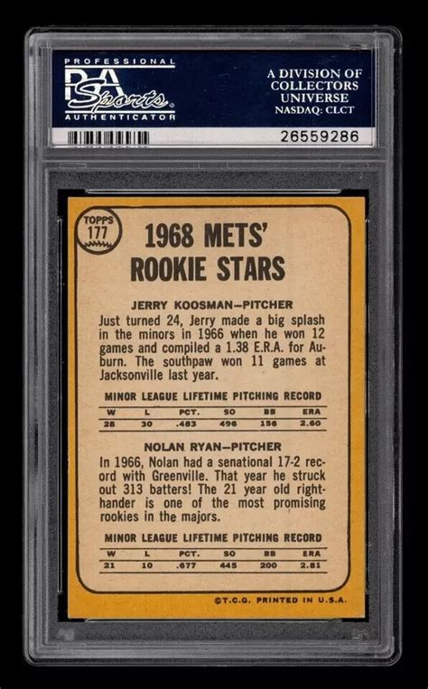 Topps Mets Rookies Jerry Koosman Nolan Ryan Rc Hof Psa Ex