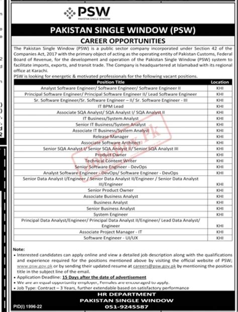 Pakistan Single Window Psw Jobs October Ilmkiustaad