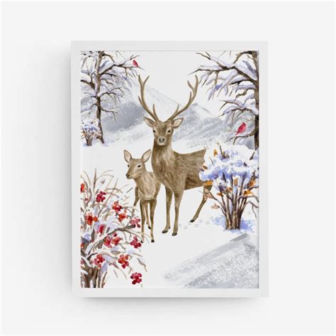 Winter Deer Painting Winter Wall Decor Christmas - Etsy