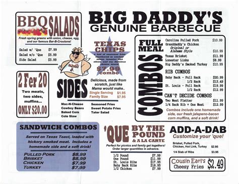 Big Daddys Genuine Barbecue Menu Urbanspoonzomato