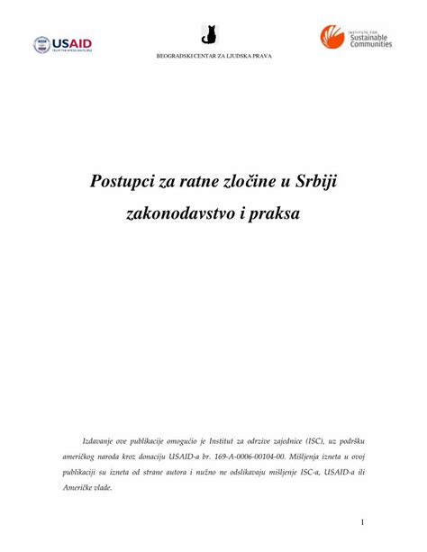 Pdf Postupci Za Ratne Zlo Ine U Srbiji Zakonodavstvo I Praksa