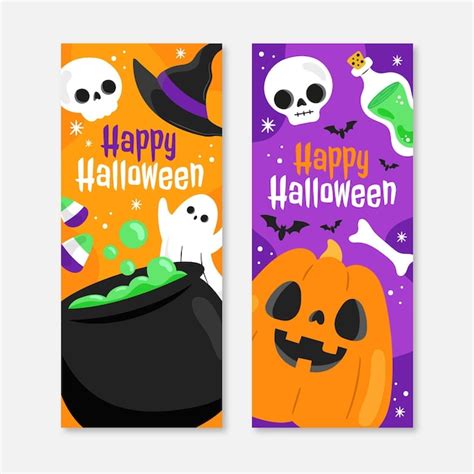 Handgezeichnete Flache Vertikale Halloween Banner Set Kostenlose Vektor