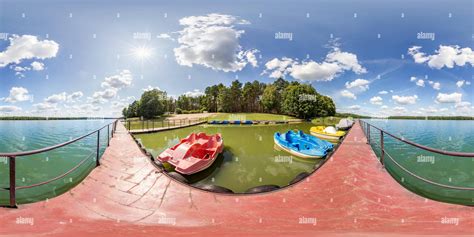 360° view of full seamless spherical hdri panorama 360 degrees angle view on wooden pier of huge ...