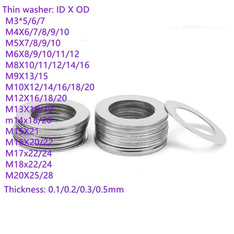 20 100pcs 01mm 02mm 03mm 05mm Stainless Steel Flat Washer Ultra