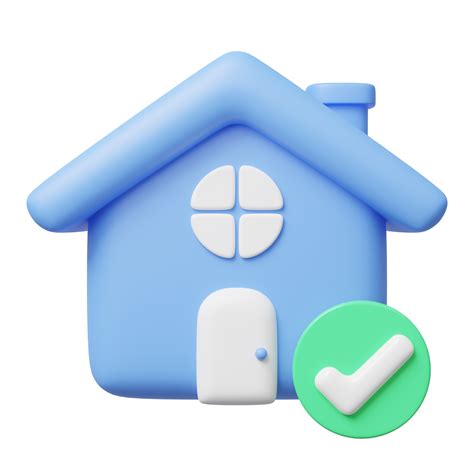 3d Blue House With Windows Door Icon Home Model Check Marks Floating