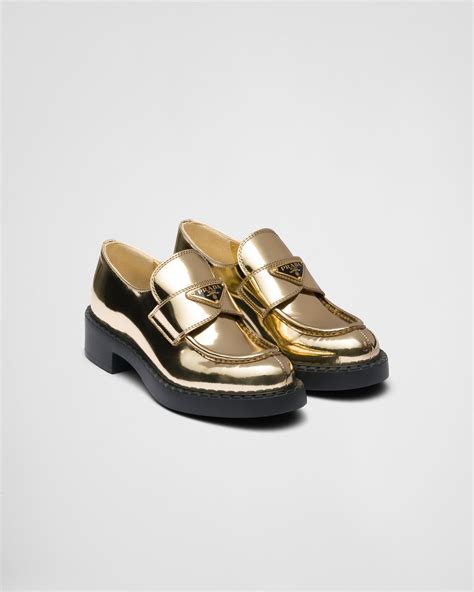 Prada Metallic Leather Loafers Lyst