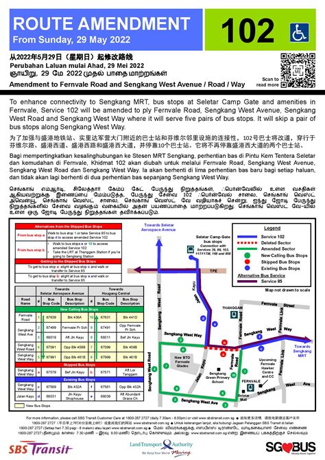 SBS Transit Poster For Service 102 Route Amendment To Fernvale Rd And