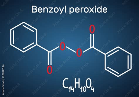 Benzoyl Peroxide Bpo Molecule Structural Chemical Formula And Molecule Model On The Dark Blue